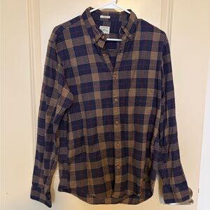 J. Crew Navy and Tan Checkered Shirt